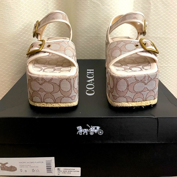 COACH Naomi Jacqrd Flatfor size 9B platform shoe in stone/chalk - Picture 6 of 11